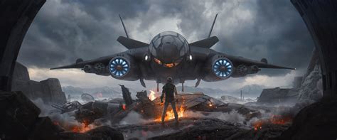 Wallpaper : futuristic, artwork, drawing, warrior, spaceship, concept art, science fiction ...