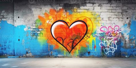 AI Generative old room with brick wall graffiti heart valentines day ...