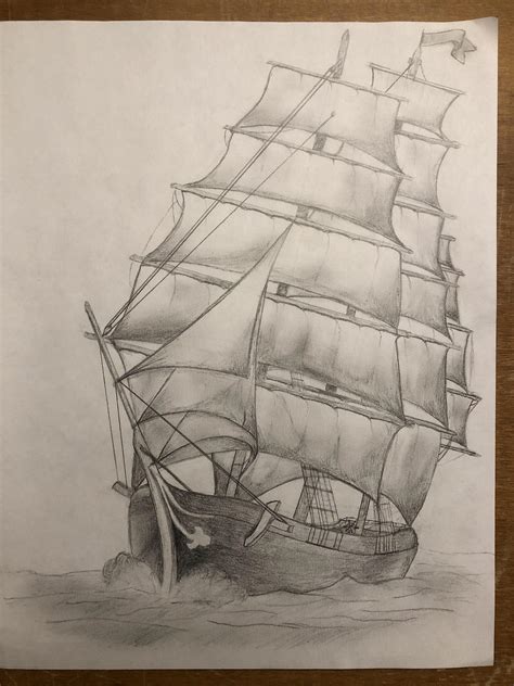 Frigate at full sail in rough seas, Pencil on Paper by me. A follow up ...