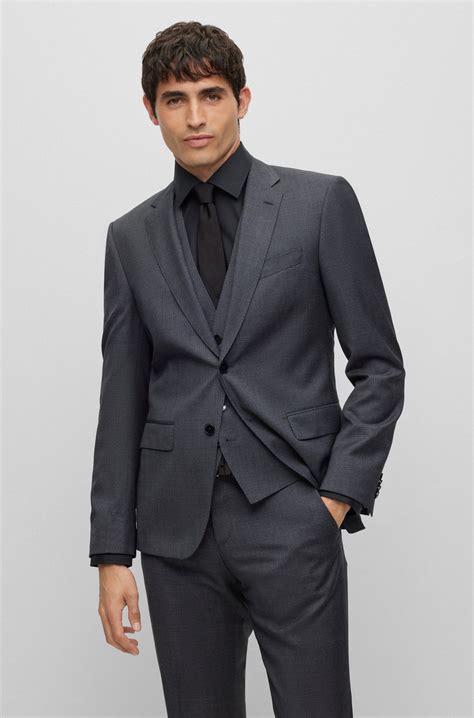 BOSS - Slim-fit suit in houndstooth virgin wool