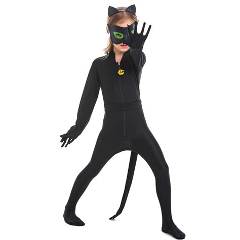 4pcs Cat Noir Costume Girls Halloween Costumes Miraculous Cat Noir Costume for Kids Children's ...