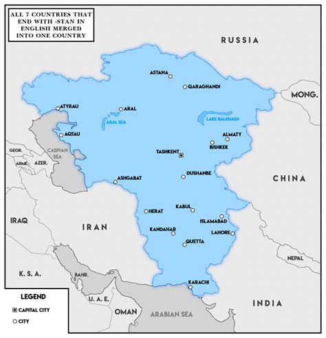 All 7 countries that end with -stan in English merged into one big ...