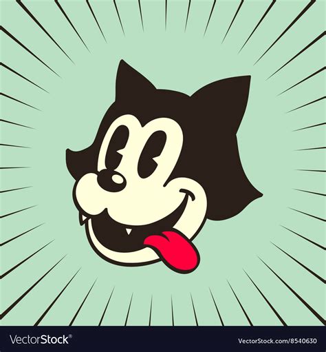 Vintage cartoon hungry cat smiling with tongue out