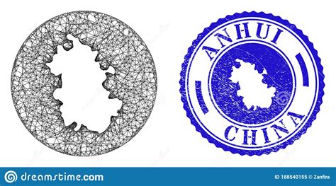 Mesh 2D Inverted Anhui Province Map and Scratched Circle Stamp Seal Stock Vector - Illustration ...