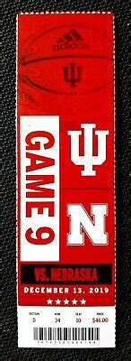 INDIANA UNIVERSITY HOOSIERS BASKETBALL TICKET STUB v NEBRASKA 2019 ...