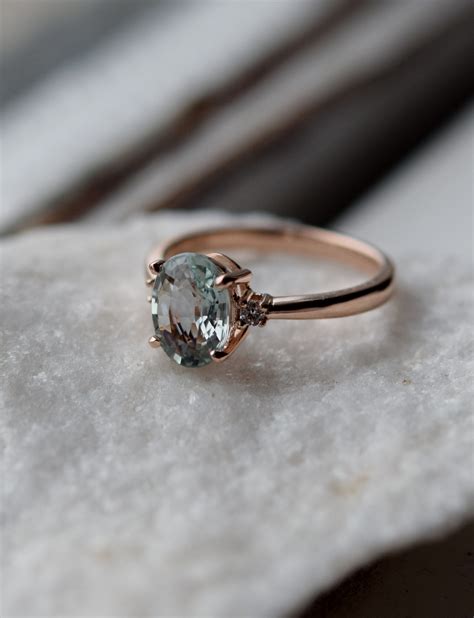 Mint sapphire ring. Rose gold engagement ring. Mint Green Sapphire ring ...