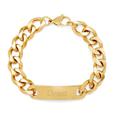 Men's Gold ID Engravable Bracelet with Curb Links | Eve's Addiction