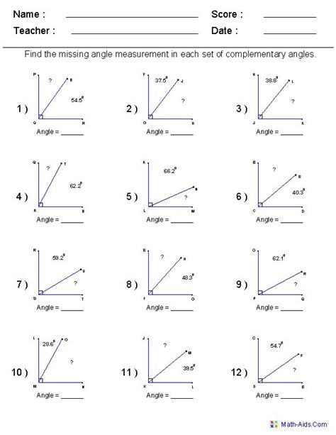 Find Complementary Angles Worksheets | Geometry worksheets, Angles worksheet, Math worksheets