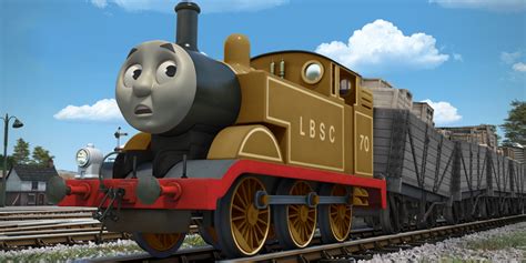 Brown LBSC Thomas having trouble shunting trucks by The-ARC-Minister on DeviantArt