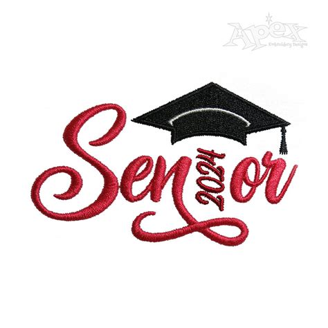 Graduation 2024 Senior Cap School Graduate Embroidery Design