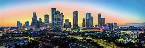 Houston Skyline Sunrise Glow Panorama - Color Texas Canvas Print Photograph by Bee Creek ...