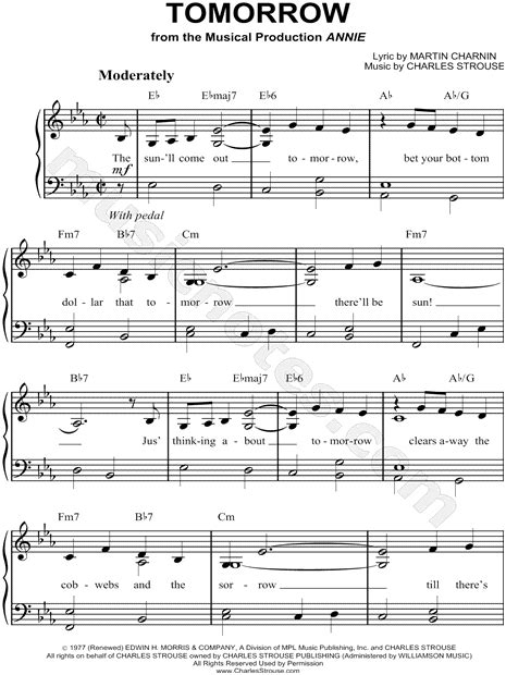 "Tomorrow" from 'Annie' Sheet Music (Easy Piano) in Eb Major (transposable) - Download & Print ...