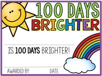 Free 100th Day Hat & Certificate: "100 Days Brighter!" | TpT