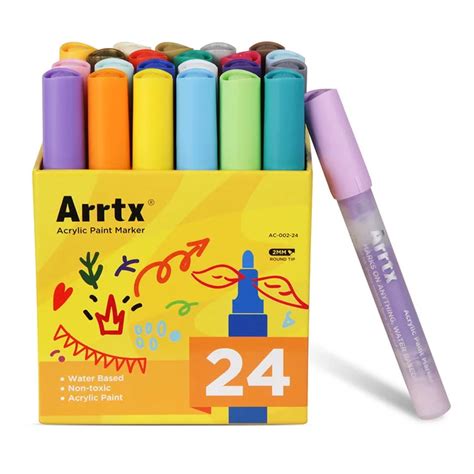 Arrtx Acrylic Marker pen Permanent Paint 24 Colors for Ceramic Rock Glass Porcelain Mug Wood ...