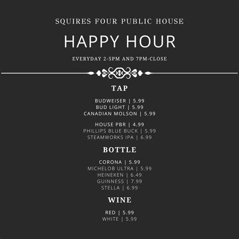 The Best Happy Hour Deals | Enjoy Happy Hour Offers at Squires Four Vernon — Squires Four Public ...