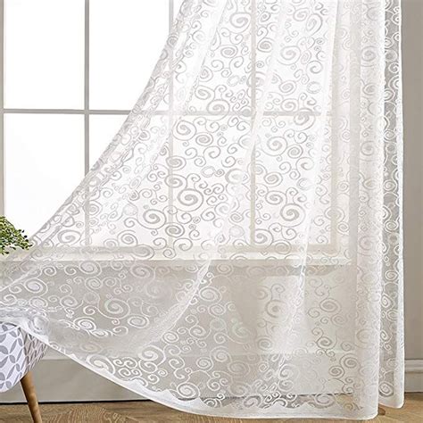 White Swirl Sheer Curtains Voile - Anady Top 2 Panel White Beautiful Floral Sheer Drapes Rod ...