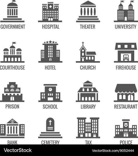 Government public building icons set Royalty Free Vector