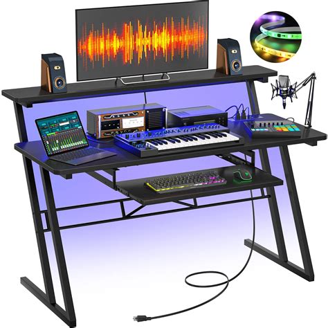 Mua armocity Music Studio Desk with Power Outlets and RGB LED Lights, Music Production Desk for ...