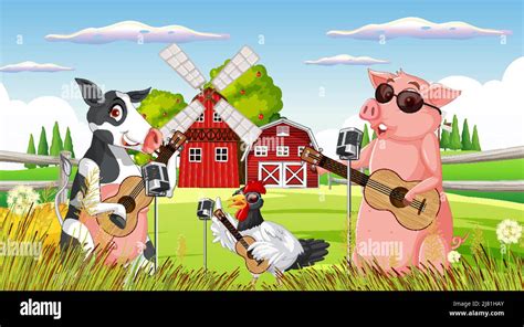 Farm background with happy animals illustration Stock Vector Image ...