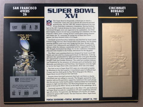 1982 Commemorative Super Bowl XVI Card with Ticket: 49ers vs Bengals ...