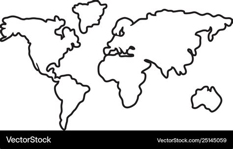Worldwide map outline continents isolated black Vector Image