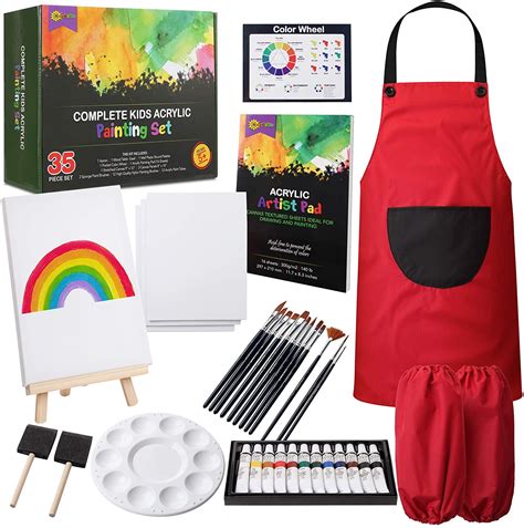 RiseBrite Kids Art Set 35 Pcs Acrylic Paint Set for Kids Includes Non ...