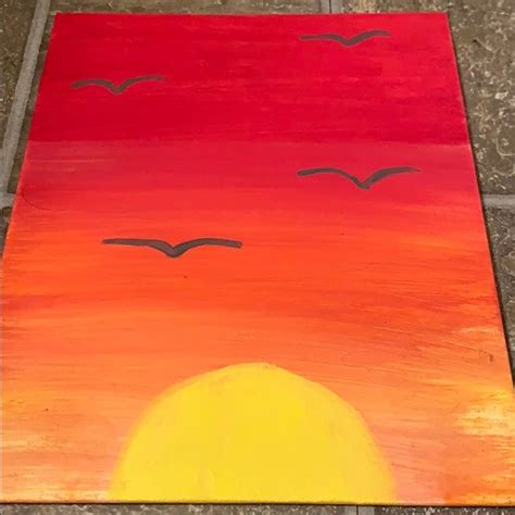 Wall Decor | Sunset Painting With Birds | Poshmark