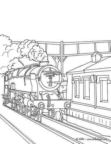 Old steam train getting in the train station coloring pages - Hellokids.com