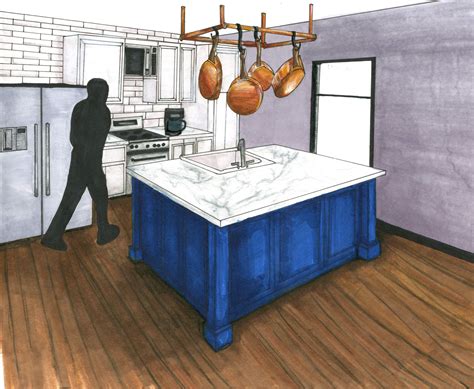 Cottage Kitchen Hand Rendering | Freshman Interior Design Student | 2 ...