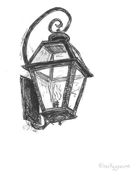 a black and white drawing of a lantern on a wall with the light turned off