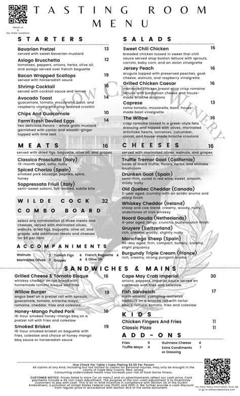 Menus - Willow Creek Winery & Farm