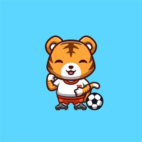 Premium Vector | Tiger football cute creative kawaii cartoon mascot logo