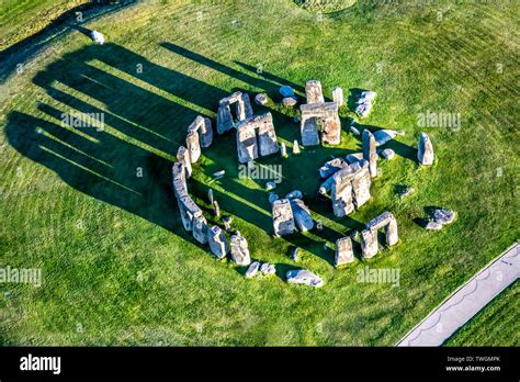 Stonehenge aerial view with long shadows Stock Photo - Alamy