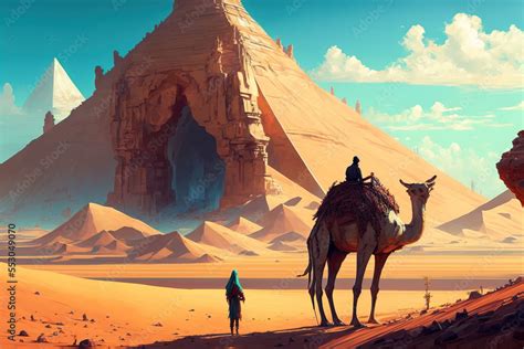 Desert with the mysterious pyramids of ancient Egypt. Fantasy desert ...