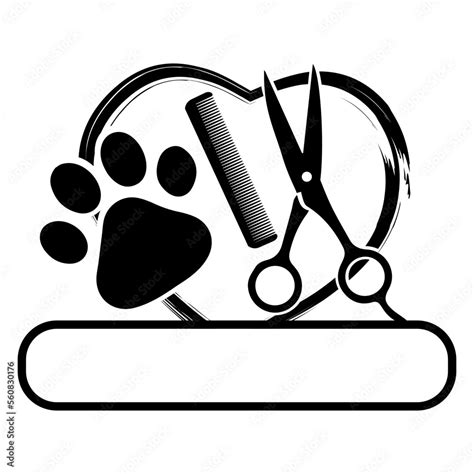 Dog grooming logo. Dog paw print, comb and scissors. Vector - Clip Art ...