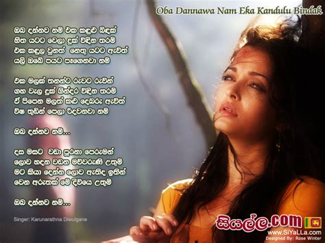 Oba Dannawanam Eka Kandulu Bindak - Karunarathna Divulgane | Sinhala Song Lyrics