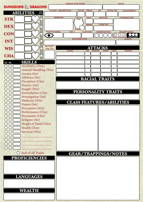 Dungeons & Dragons 5th Edition Character Sheet - Santy's | Fantasy ...