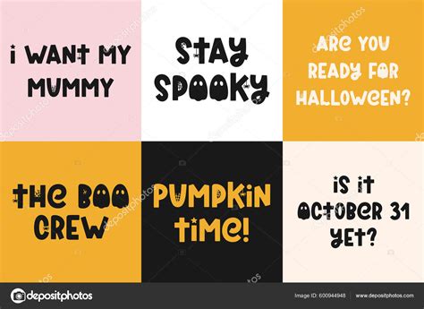 Set Cute Cards Halloween Sayings Vector Handwritten Quotes Halloween ...