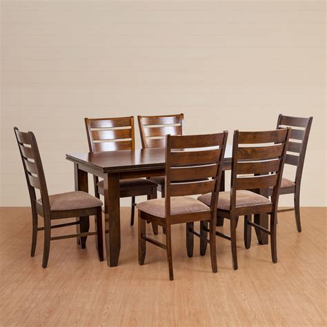 Chunky 6-Seater Dining Table Set with 6 Chairs - Brown | Brown | Solid Wood