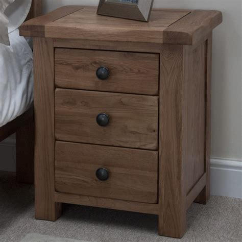 Rustic Oak 3 Drawer Bedside Table - Only Oak Furniture - Free Delivery