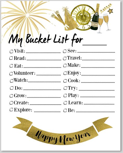 new year's bucket list free printable | New year's eve activities, New ...