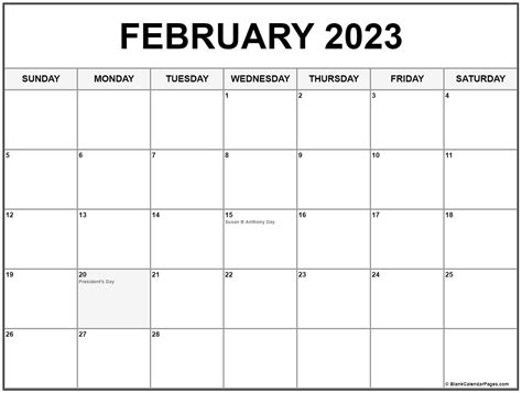 February 2023 with holidays calendar