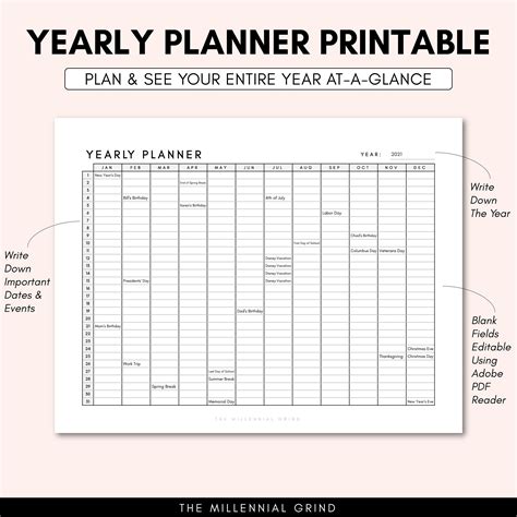 Yearly Planner Printable Yearly Planner PDF Template Yearly Planner ...