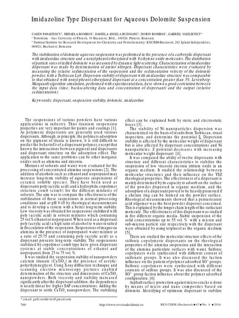 Imidazoline Type Dispersant For Aqueous Dolomite Suspension | PDF | Nanoparticle | Suspension ...