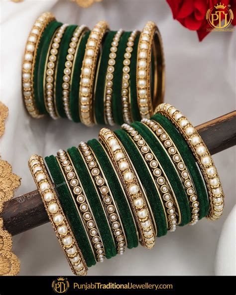 Green Thread Pearl Bangles Set (Both Hand Pair) | Punjabi Traditional | Punjabi Traditional ...