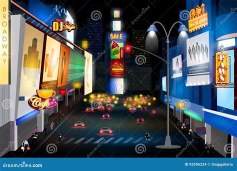 City Nightlife of BROADWAY, NEW YORK CITY Stock Vector - Illustration ...