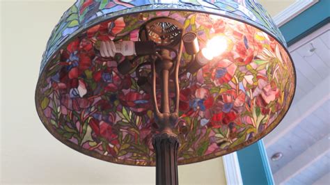 Tiffany-Style Stained Glass Lamp - Iris Pattern, Base (26" dia) H: 77 ...