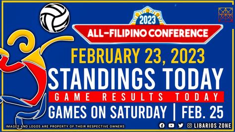 PVL STANDINGS TODAY AS OF FEBRUARY 23, 2023 | GAME RESULTS TODAY | GAMES ON SATURDAY | FEB. 25 ...