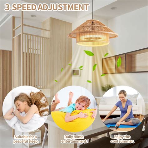 Bamboo ceiling fan lights 3-Speed Fandelier With Remote - 19.7w - Bed ...