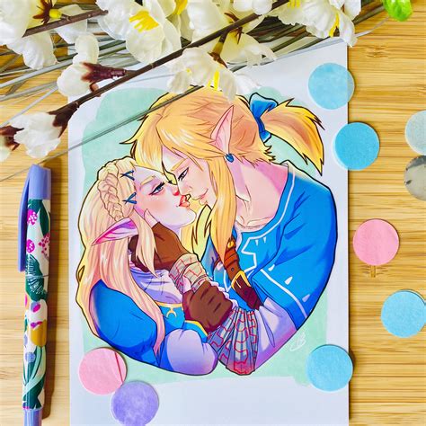 Link and Zelda Zelda Art Fanart Nintendo Botw - Etsy UK